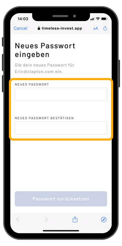 Eingabemaske neues Passwort eingeben